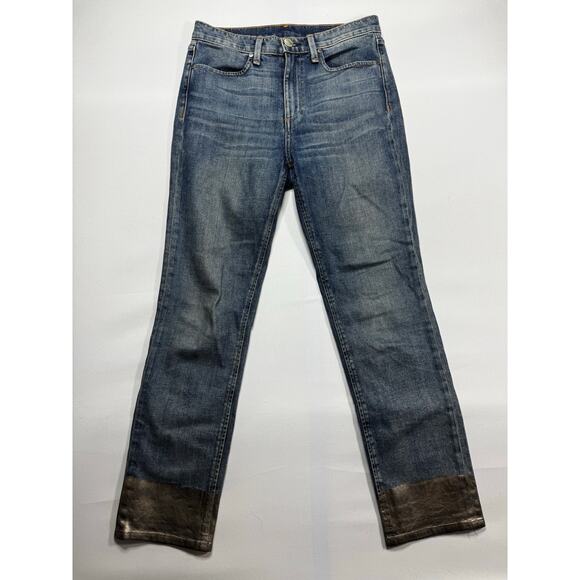 Rag & Bone Women's Metallic Ankle Straight Crop Blue Denim Jeans - 26 (27x27.5) - Picture 1 of 6